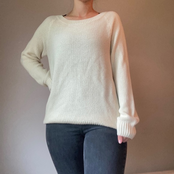 Cozy White Divided Crewneck Sweater - Picture 1 of 7